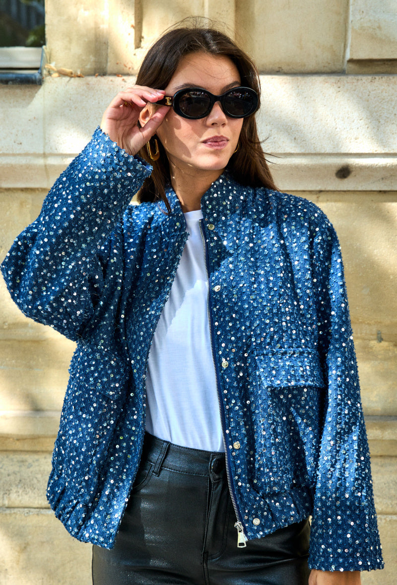 Veste sequin en denim Sandra
