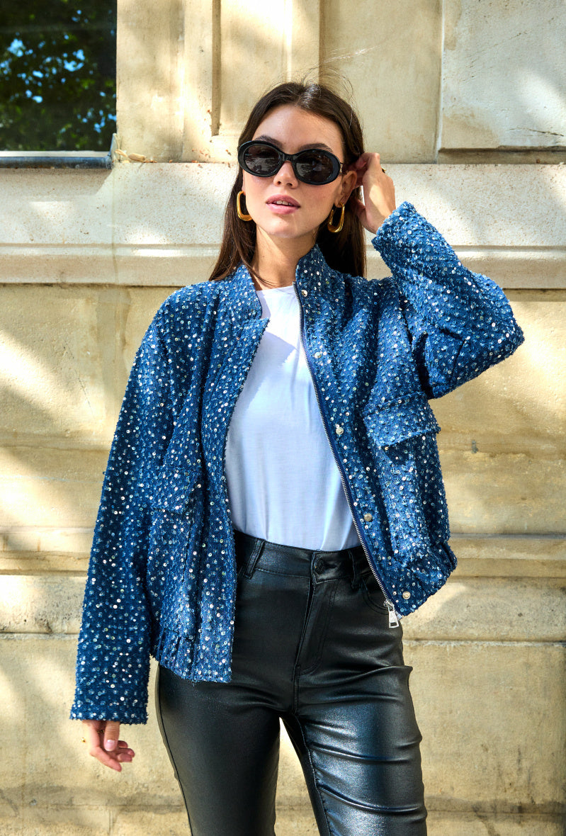 Veste sequin en denim Sandra
